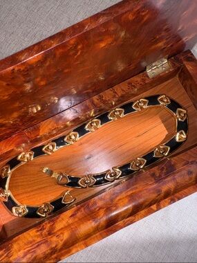 Vintage Black and Gold Enamel Link Necklace #309